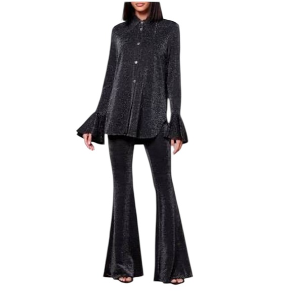 NWT SLEEPER Cosmos Black Sparkle Flare Luxury Party Pajamas 2 Piece Set Size XS - Picture 1 of 16